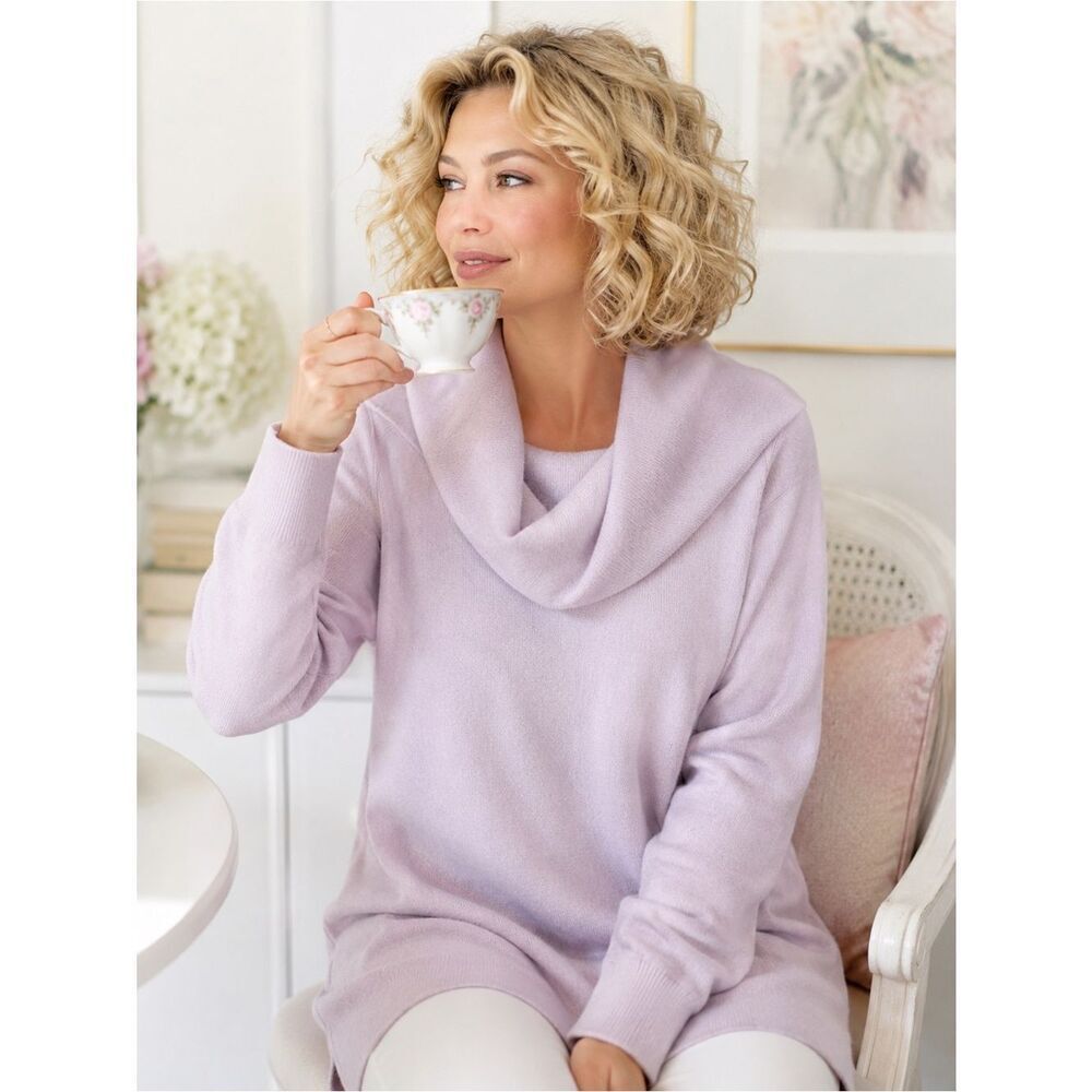 French Connection Long Sleeve Cowl Neck Sweater Closed Knit Lavendar Pink S